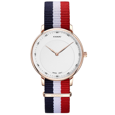 COGU女士石英表数字刻度帆布带超薄简约腕表C602L