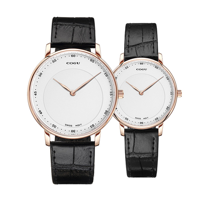 COGU情侣表超薄防水真皮表带石英表C602G/L