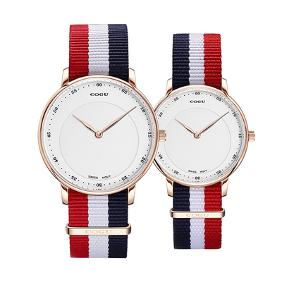 COGU情侣表超薄防水帆布带石英表C602G/L
